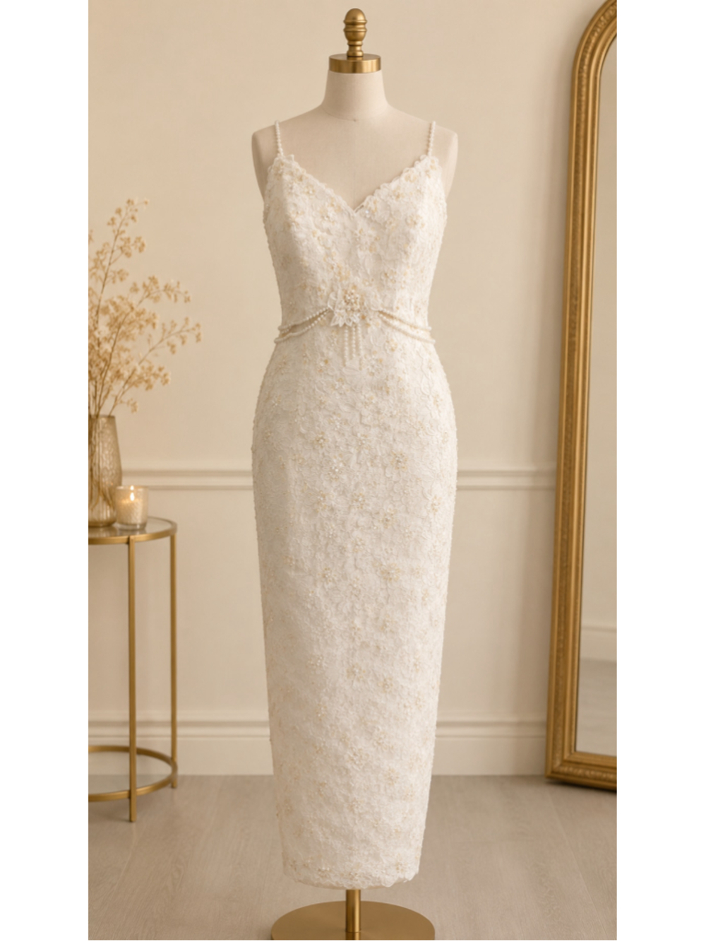 Ivory Beaded Floral Lace Open-Back Bridal Occasion Gown - Picture 2 of 8